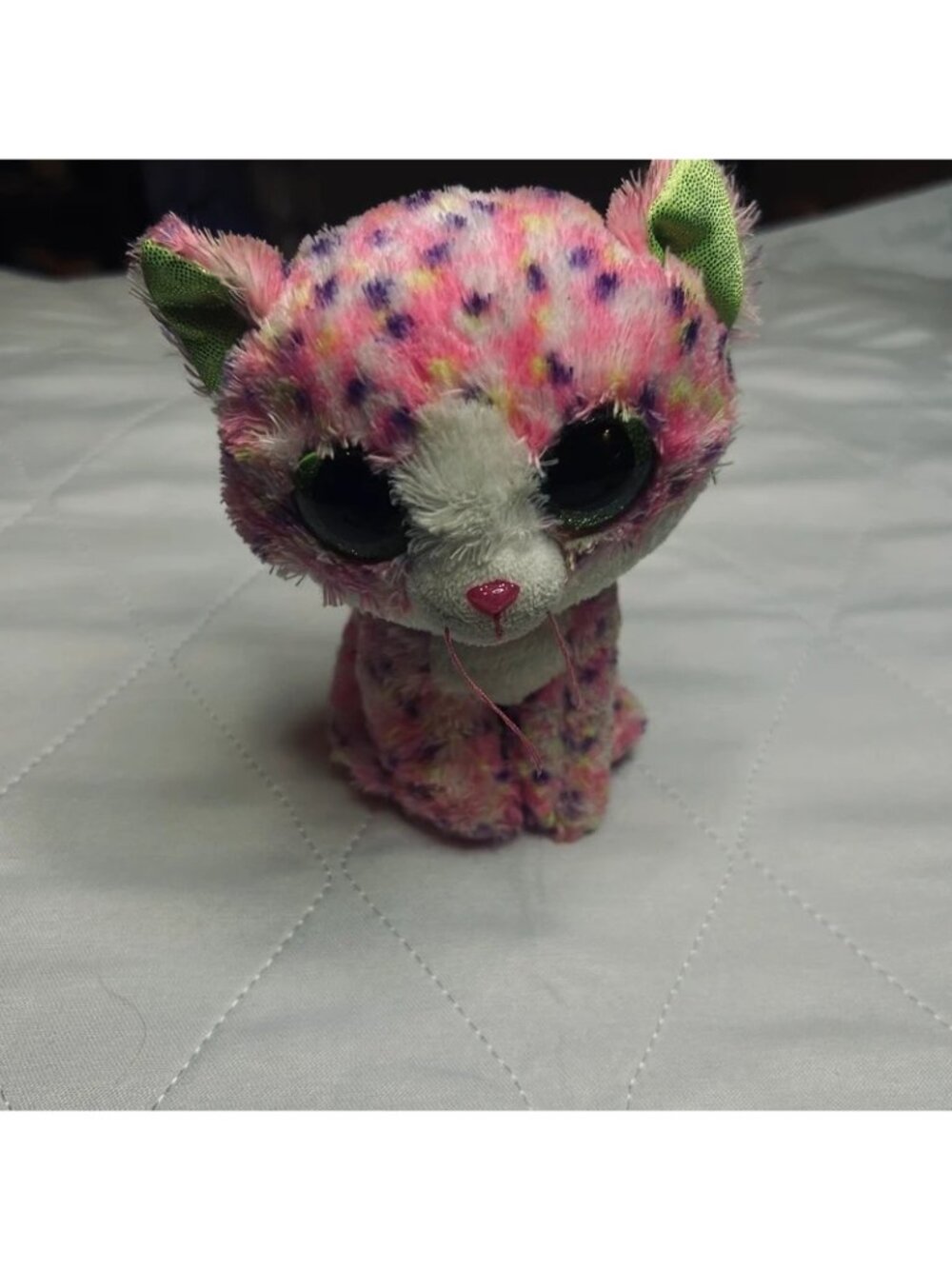 Ty Beanie Boos Sophie‎ Pink Spotted Cat 6" Plush Green Glitter Eyes With Tag
